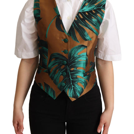 Elegante gilet con stampa a foglia verde