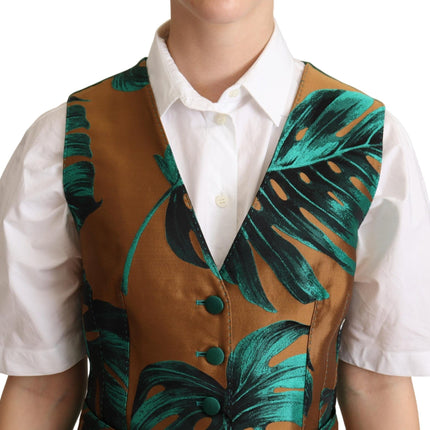 Elegante gilet con stampa a foglia verde