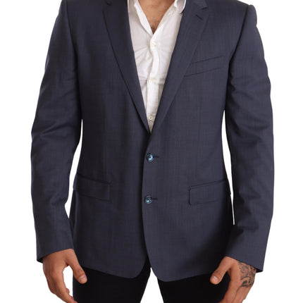 Elegant Blue Wool Martini Blazer Jacket