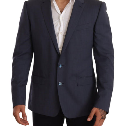 Elegant Blue Wool Martini Blazer Jacket