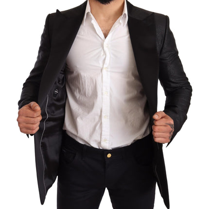 Elegant Black Metallic Slim Fit Blazer Jacket