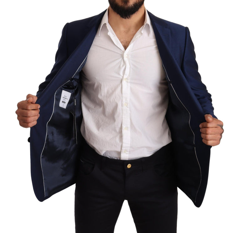 Élégant blazer martini en laine bleu vierge