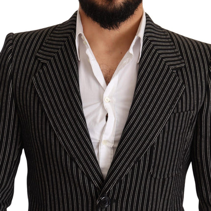 Blazer en laine vierge à rayures noires élégantes