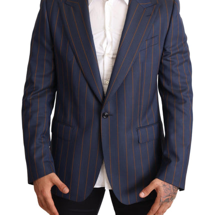 Élégant blazer en laine à rayures bleu slim