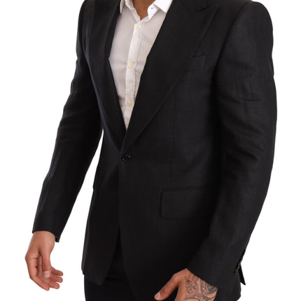 Elegant Slim Fit Black Linen Blazer