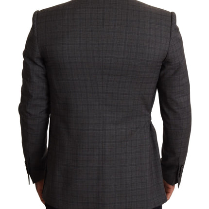 Chic Grey Check Martini Slim Fit Blazer à double poitrine