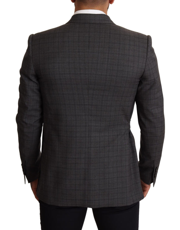 Chic Grey Check Martini Slim Fit Blazer à double poitrine