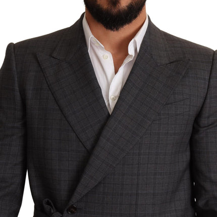 Chic Grey Check Martini Slim Fit Blazer à double poitrine