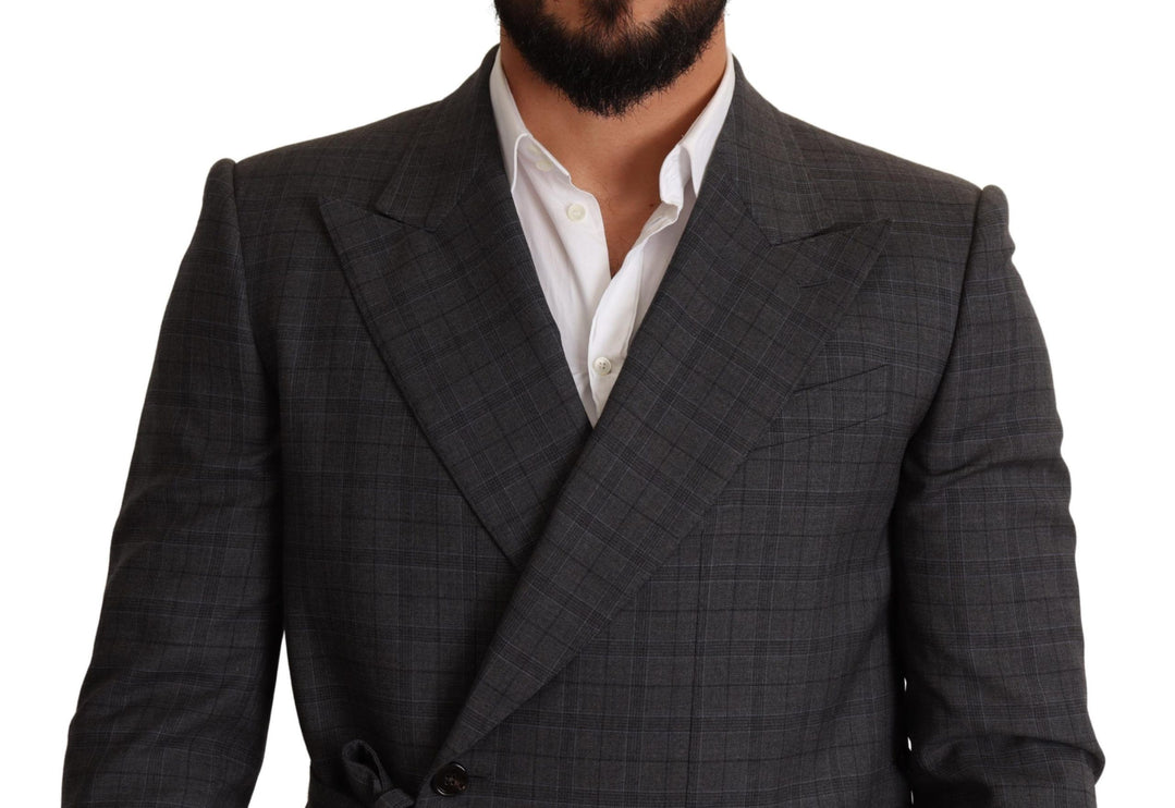 Chic Grey Check Martini Slim Fit Blazer à double poitrine