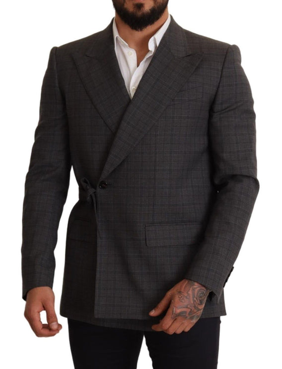 Chic Grey Check Martini Slim Fit Blazer à double poitrine