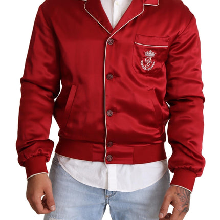 Veste de bombardier rouge de soie somptueuse