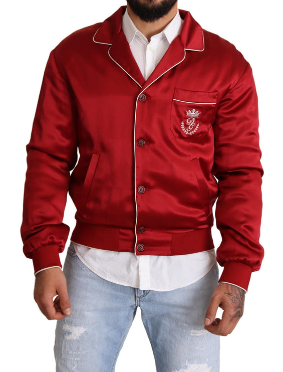 Veste de bombardier rouge de soie somptueuse