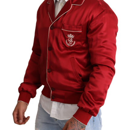 Veste de bombardier rouge de soie somptueuse