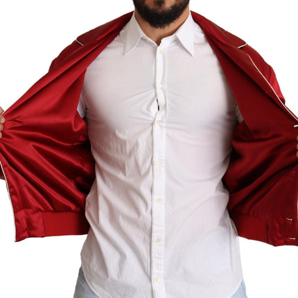 Veste de bombardier rouge de soie somptueuse