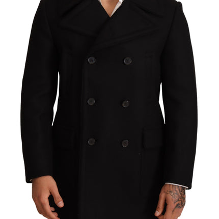 Elegant Black Double Breasted Trench Coat