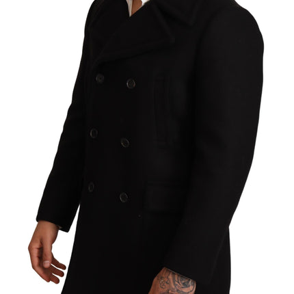 Elegant Black Double Breasted Trench Coat