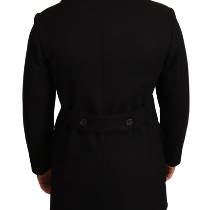 Elegant Black Double Breasted Trench Coat