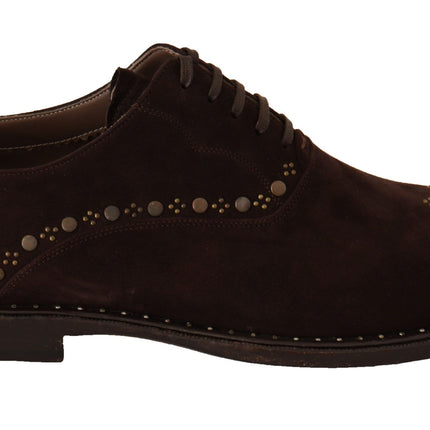 Elegant Brown Suede Studded Derby Shoes