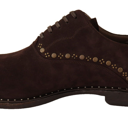 Elegant Brown Suede Studded Derby Shoes