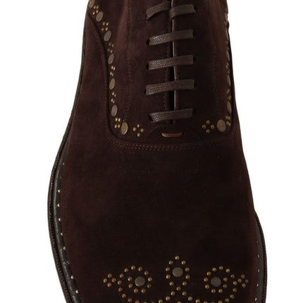 Elegant Brown Suede Studded Derby Shoes