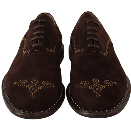 Elegant Brown Suede Studded Derby Shoes