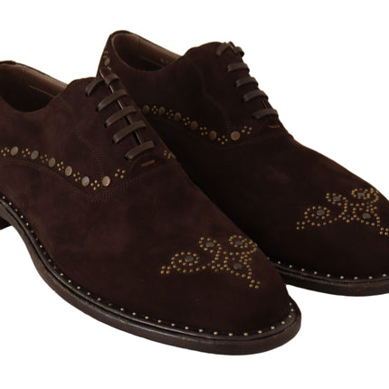 Elegant Brown Suede Studded Derby Shoes