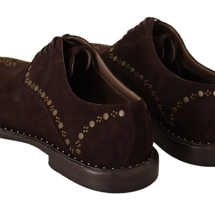 Elegant Brown Suede Studded Derby Shoes