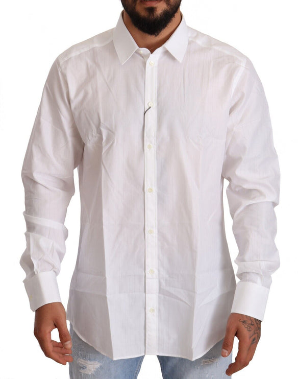 Wit katoenen martini fit shirt