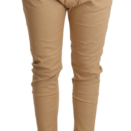 Pantaloni magri beige a metà vita slim fit