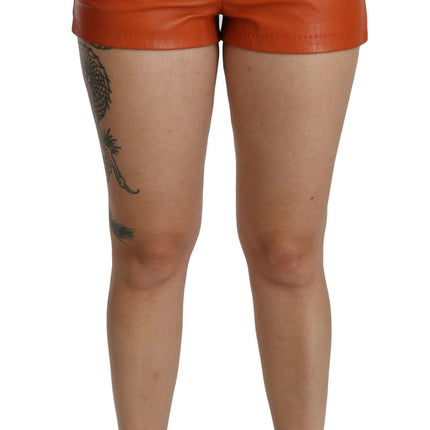 Chique oranje lederen hoge taille hot pants