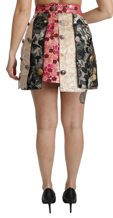 Bloemen Jacquard asymmetrische mini -rok