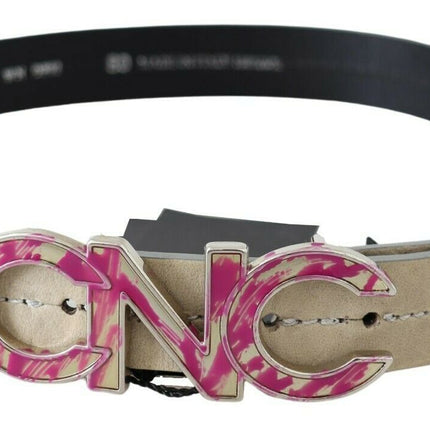 Ceinture de mode en cuir beige avec détail du logo