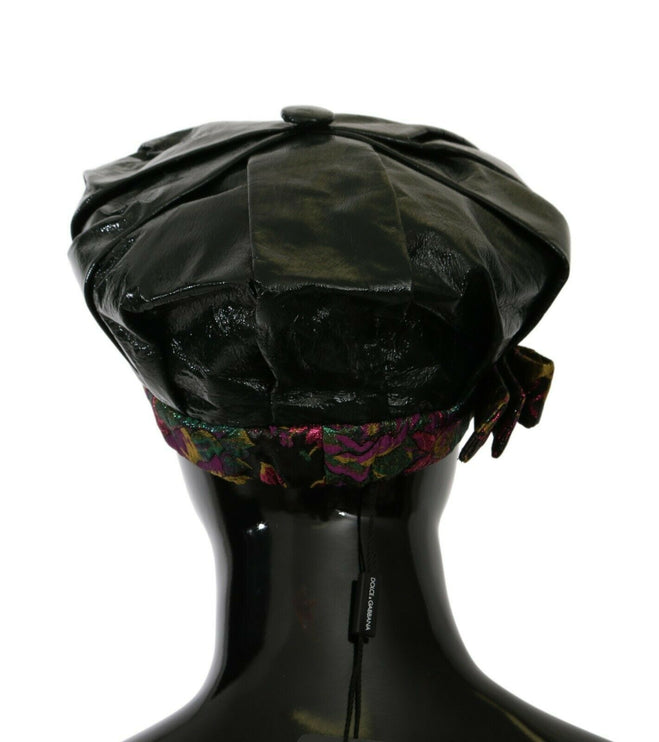 Elegante zwarte baret met bloemenvoering