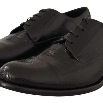 Elegant Black Lizard Skin Derby Shoes