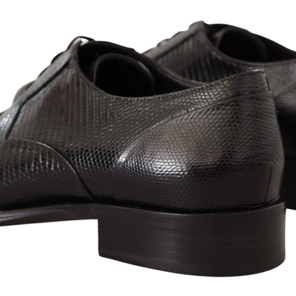 Elegant Black Lizard Skin Derby Shoes