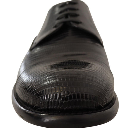 Elegant Black Lizard Skin Derby Shoes