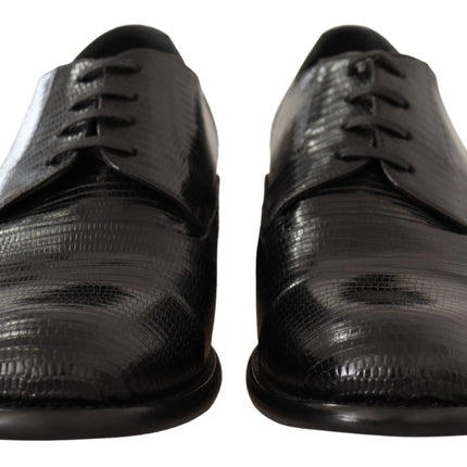 Elegant Black Lizard Skin Derby Shoes