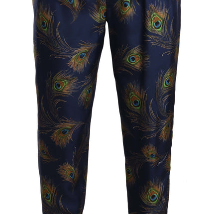 Exquise Peacock Print Silk Trousers