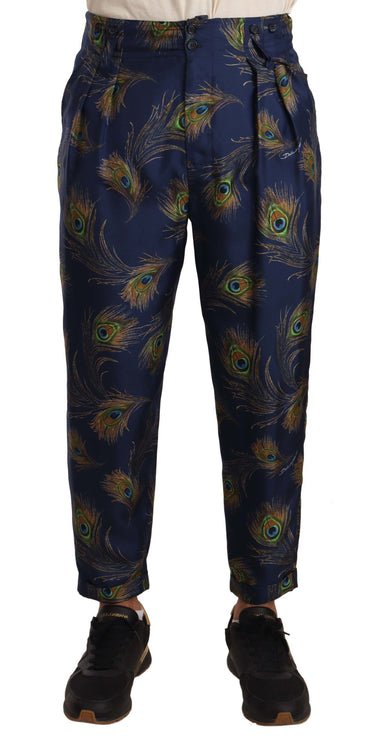 Exquise Peacock Print Silk Trousers