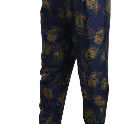 Exquise Peacock Print Silk Trousers