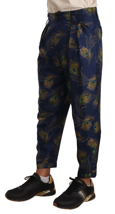 Exquise Peacock Print Silk Trousers