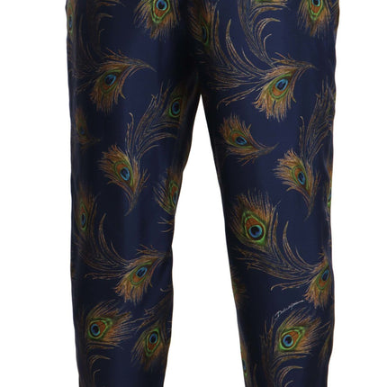 Exquise Peacock Print Silk Trousers