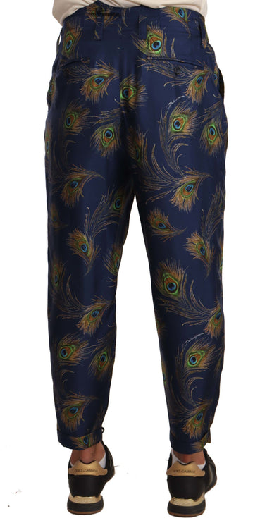 Exquise Peacock Print Silk Trousers