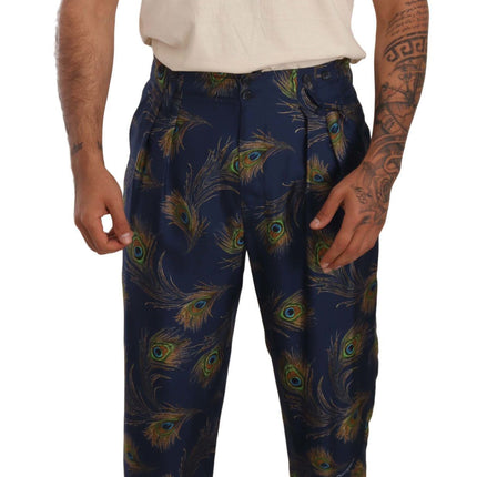 Exquise Peacock Print Silk Trousers