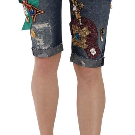 Elegante knie-lengte verfraaide denim shorts