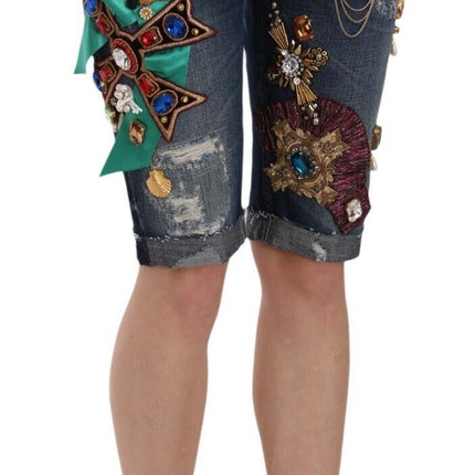 Elegante knie-lengte verfraaide denim shorts