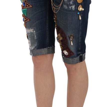 Elegante knie-lengte verfraaide denim shorts