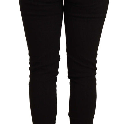 Chique zwarte mid-taist skinny denim jeans