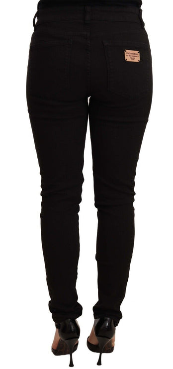 Chique zwarte mid-taist skinny denim jeans