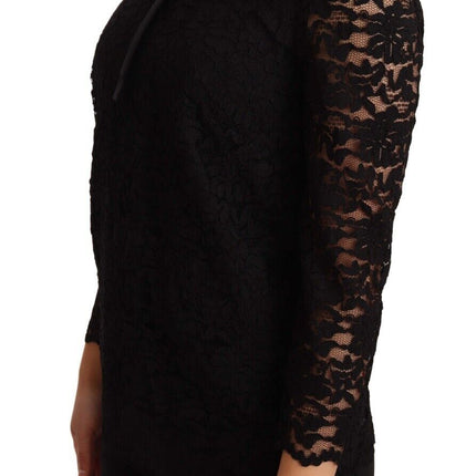 Elegant Black Floral Lace Long Sleeve Top